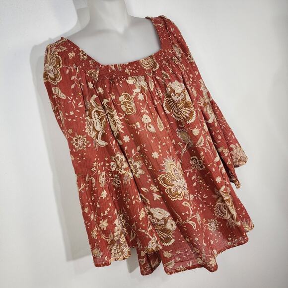 Chaps Top Blouse Womens XXL Peasant Cottage Core Boho Floral Squareneck Sheer - Picture 5 of 12